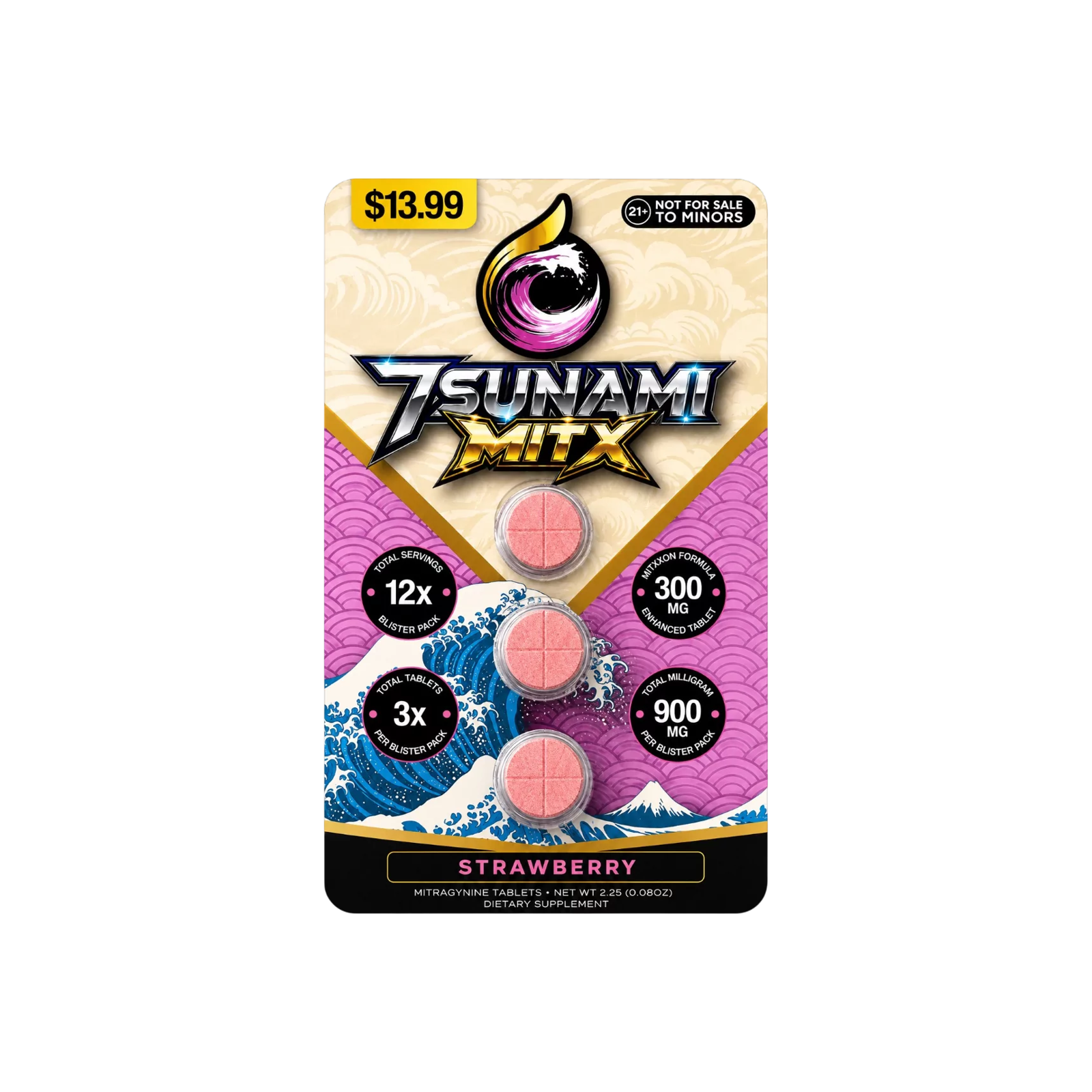 7sunami MITx Mitragynine Tablets (900mg - 3 Count) - Strawberry