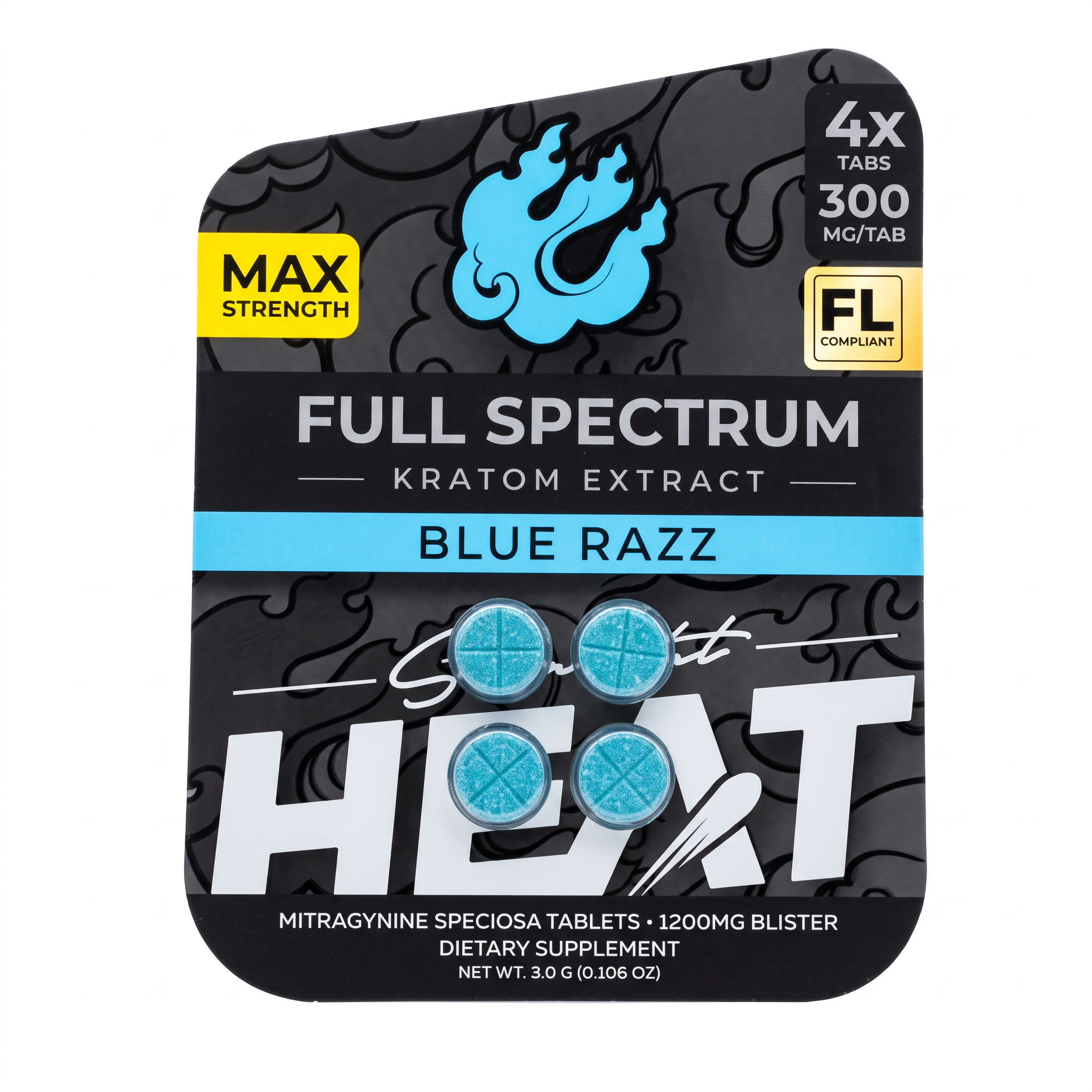 Straight Heat Full Spectrum Kratom Extract Tablets (1200mg - 4 Count) - Blue Razz