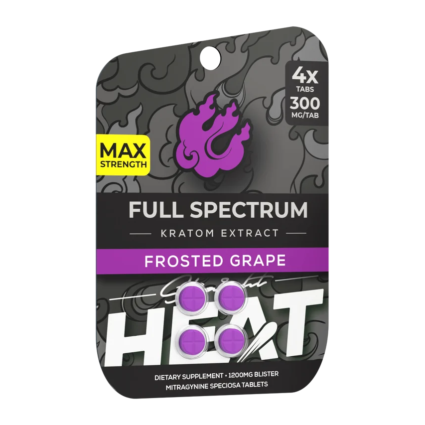 Straight Heat Full Spectrum Kratom Extract Tablets (1200mg - 4 Count) - Frosted Grape
