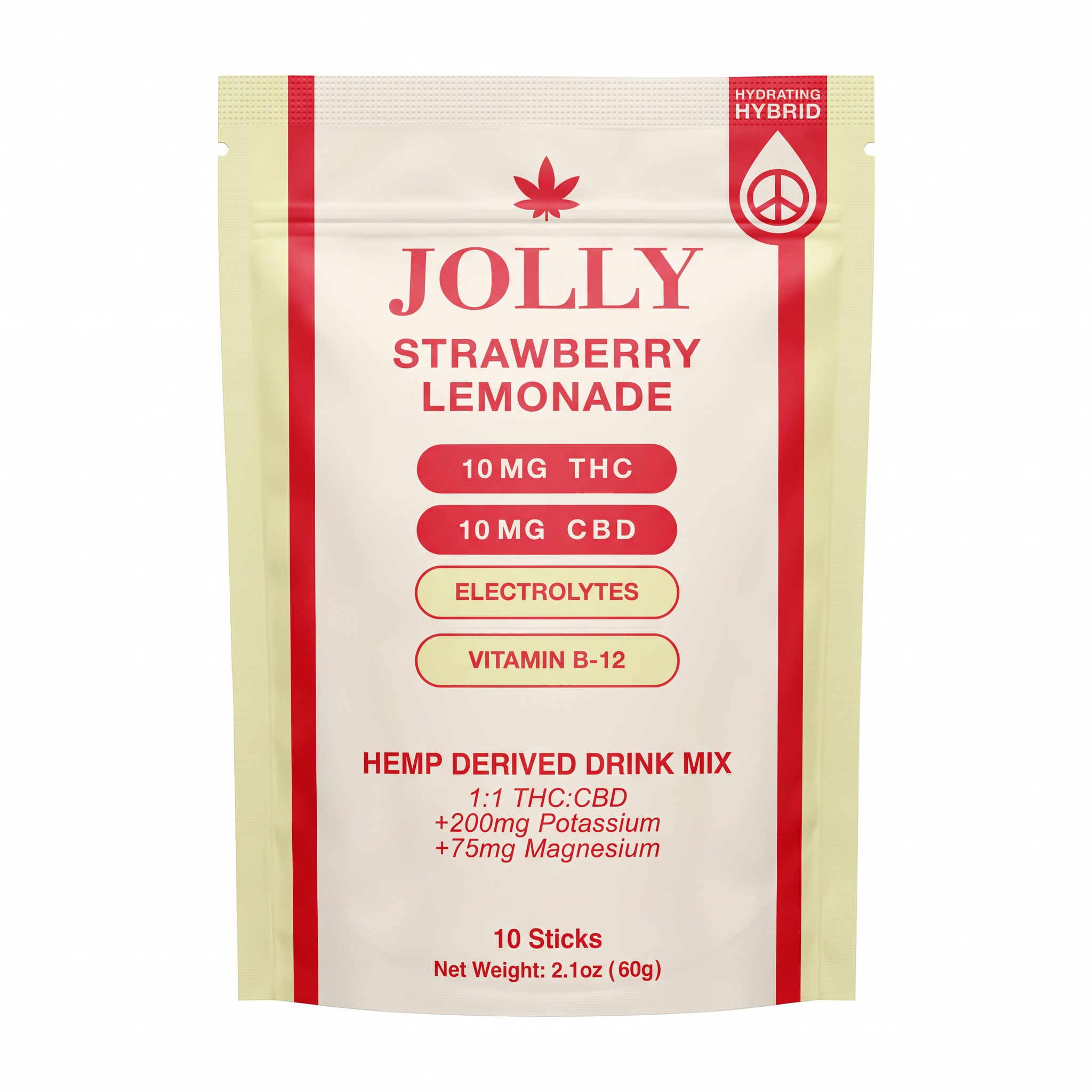 Jolly 1:1 THC + CBD Drink Mix (10 Count) - Strawberry Lemonade
