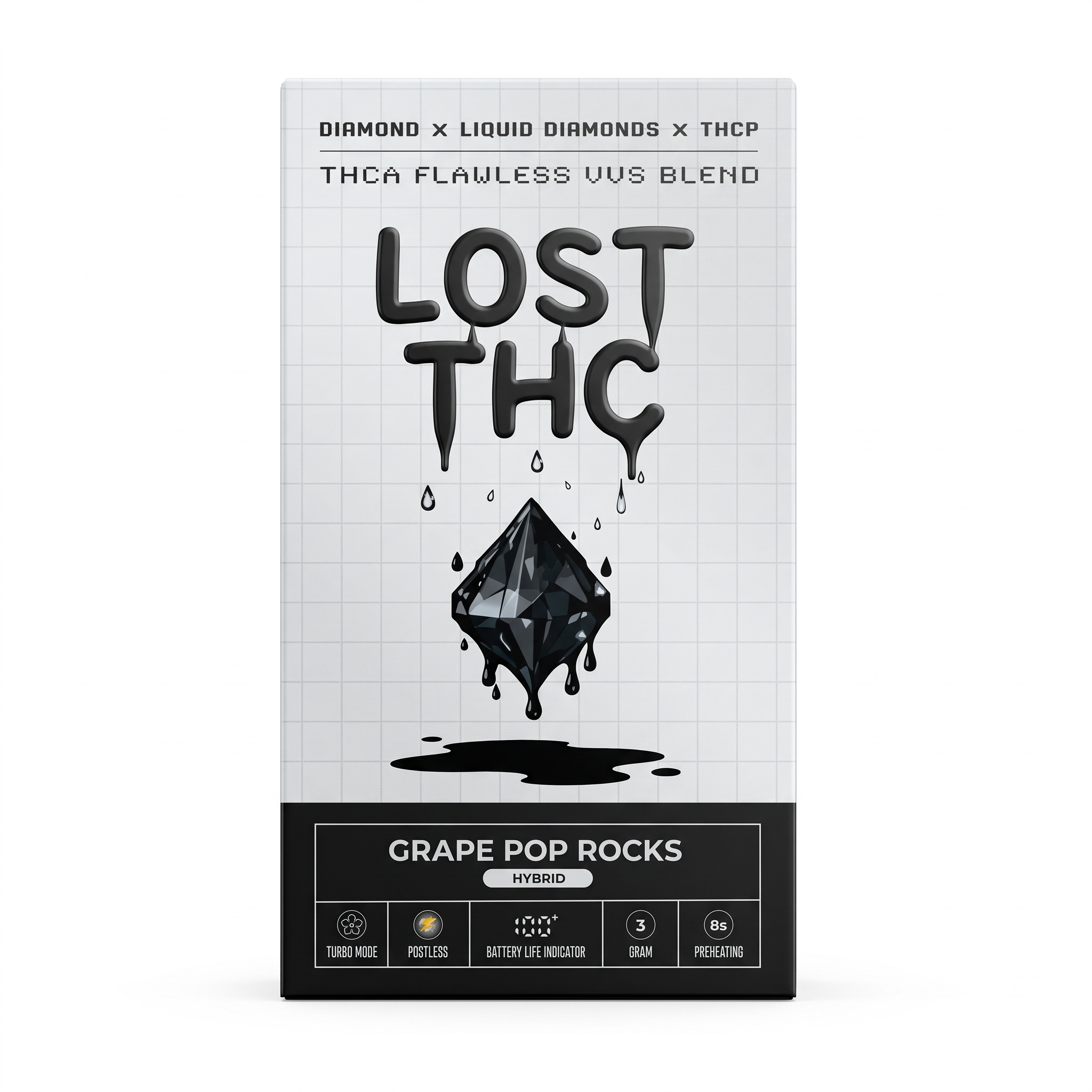 Lost THC THC-A + THC-P Flawless VVS Diamond Disposable (3000mg) - Hybrid ~ Grape Pop Rocks