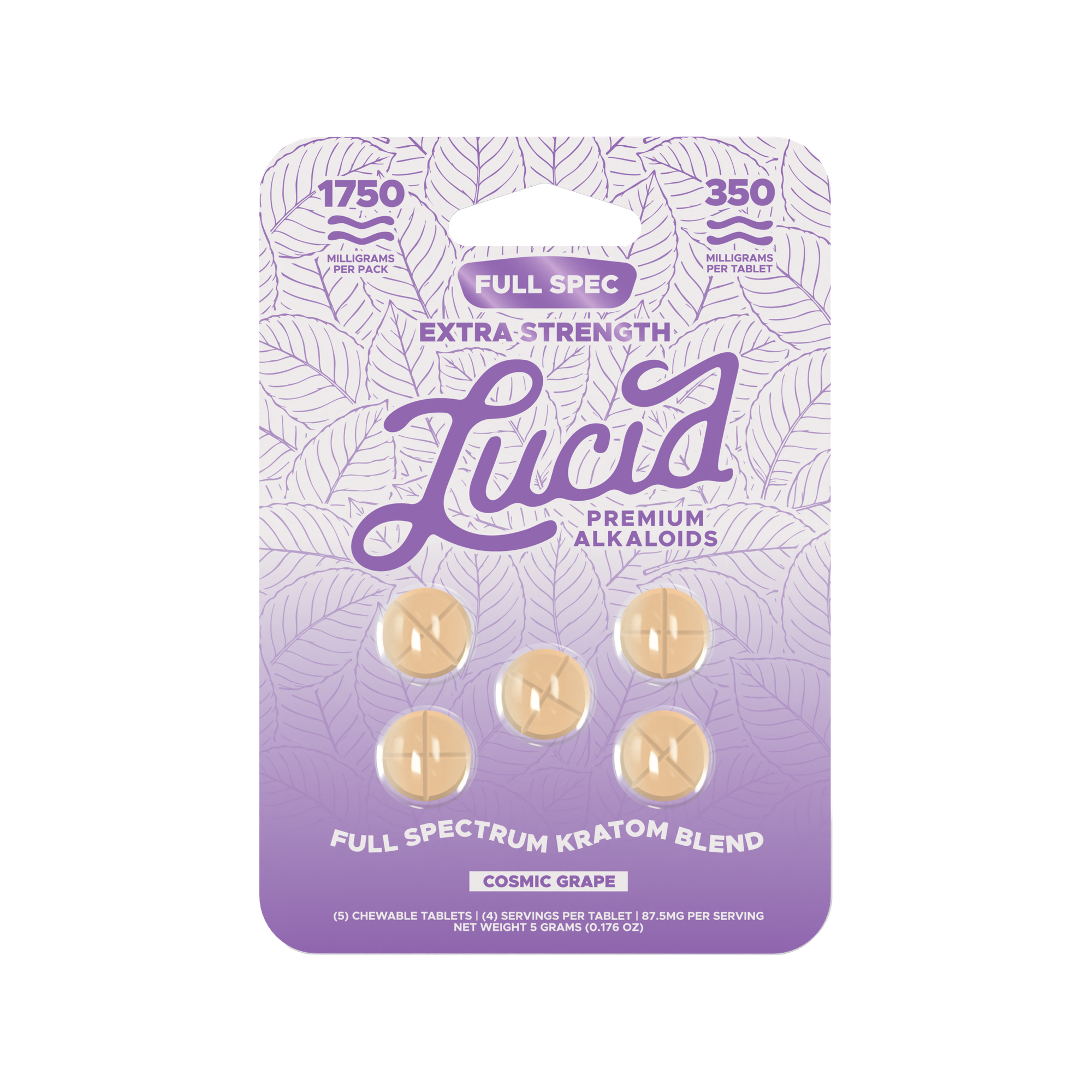 Lucid Extra Strength Full Spectrum Kratom Blend Tablets (1750mg - 5 Count) - Cosmic Grape
