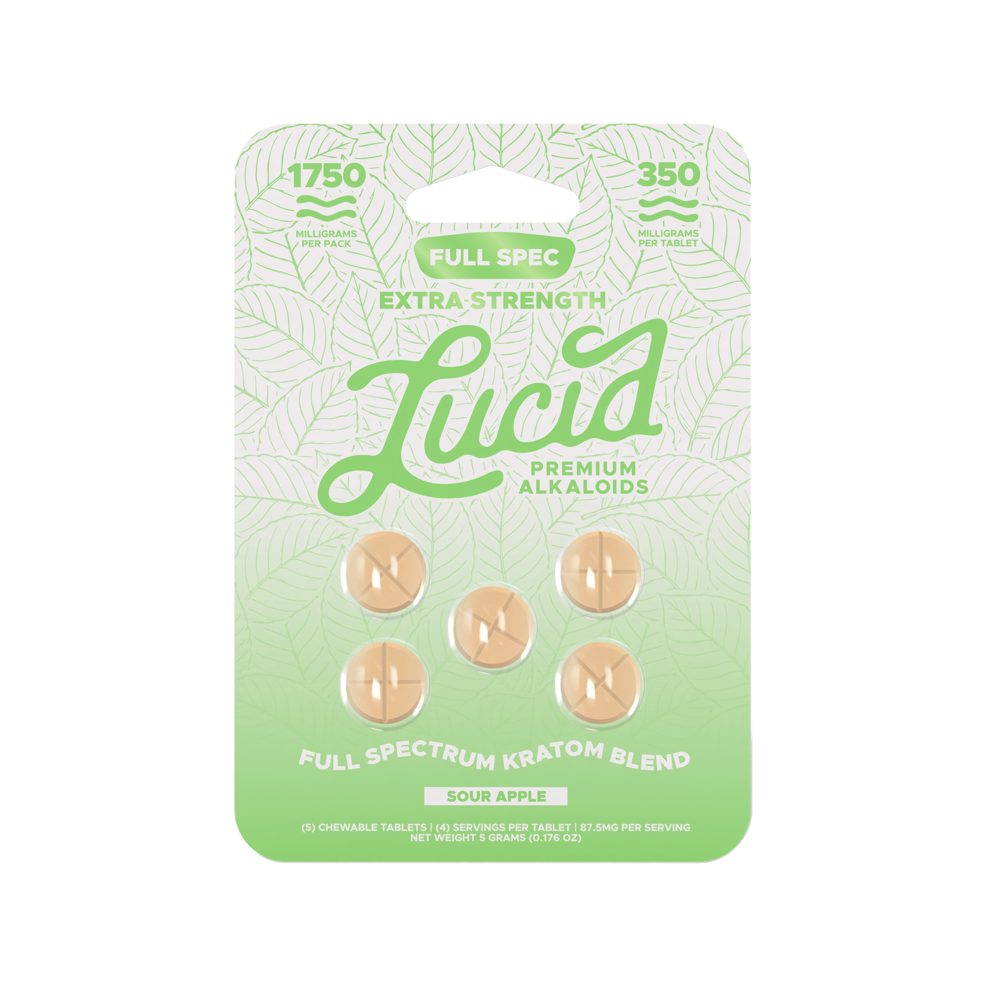 Lucid Extra Strength Full Spectrum Kratom Blend Tablets (1750mg - 5 Count) - Sour Apple
