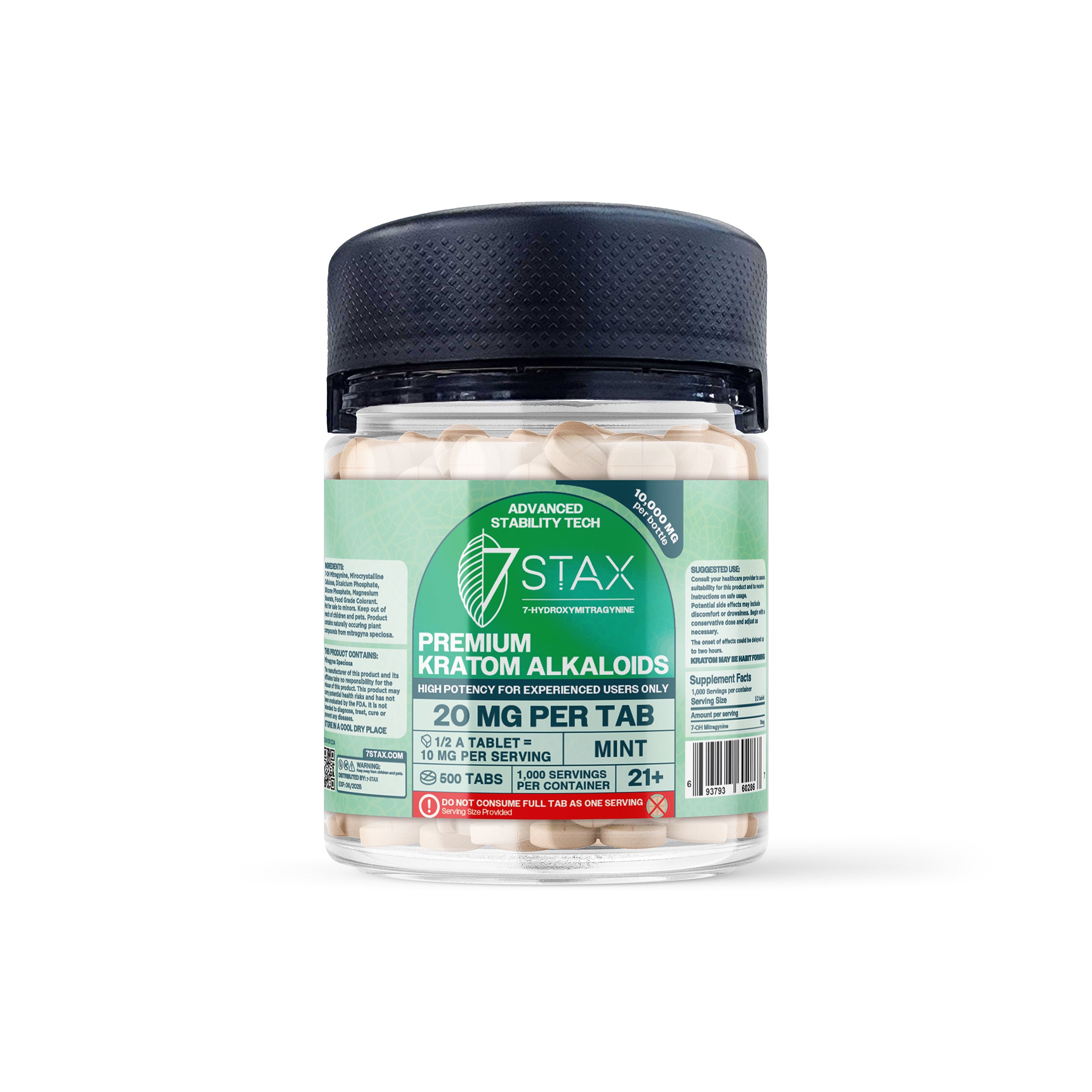 7Stax Premium 7-OH Kratom Alkaloid Tablets (10000mg - 500 Count) - Mint