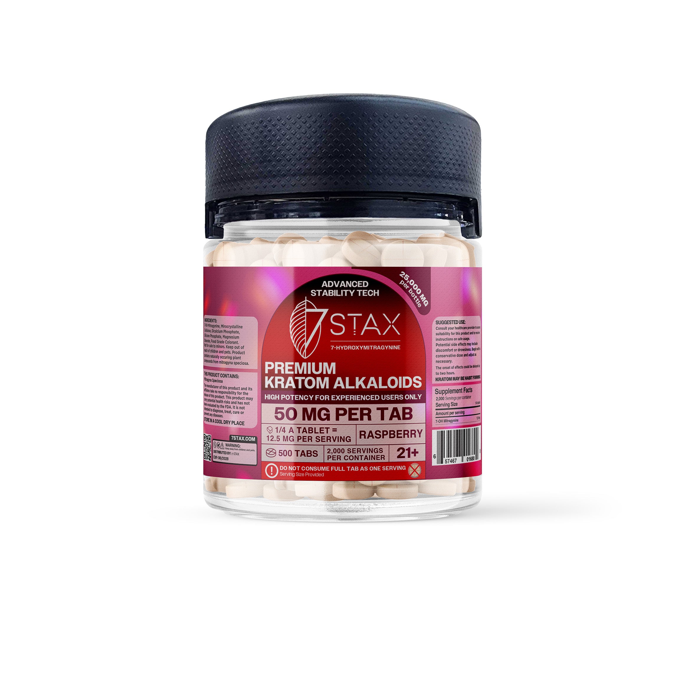 7Stax Premium 7-OH Kratom Alkaloid Tablets (25000mg - 500 Count) - Raspberry