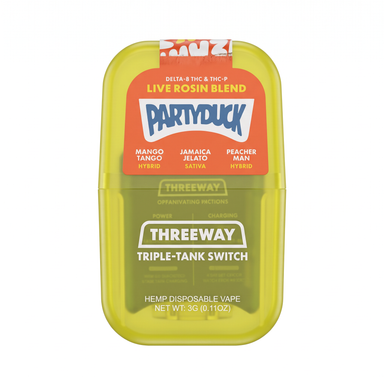 PartyDuck Delta-8 + THC-P Live Rosin Blend Threeway Disposable (3000mg) - Mango Tango, Jamaica Jelato, Peacher Man