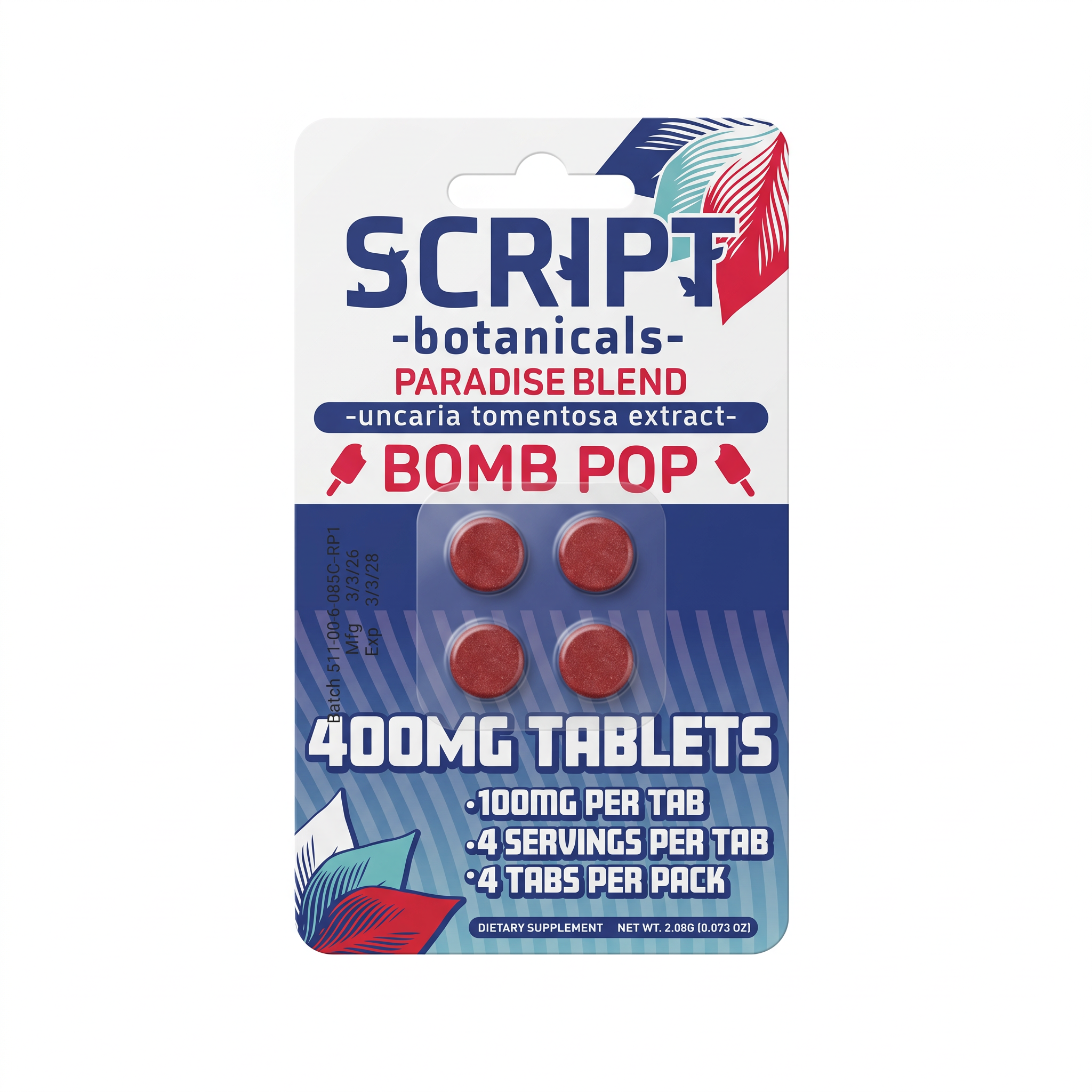 Script Botanicals Paradise Blend (Uncaria Tomentosa) Tablets (400mg - 4 Count) - Bomb Pop