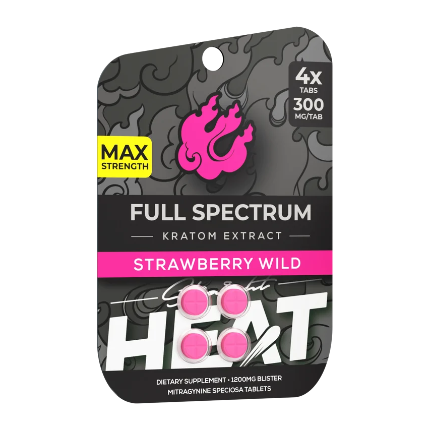 Straight Heat Full Spectrum Kratom Extract Tablets (1200mg - 4 Count) - Strawberry Wild