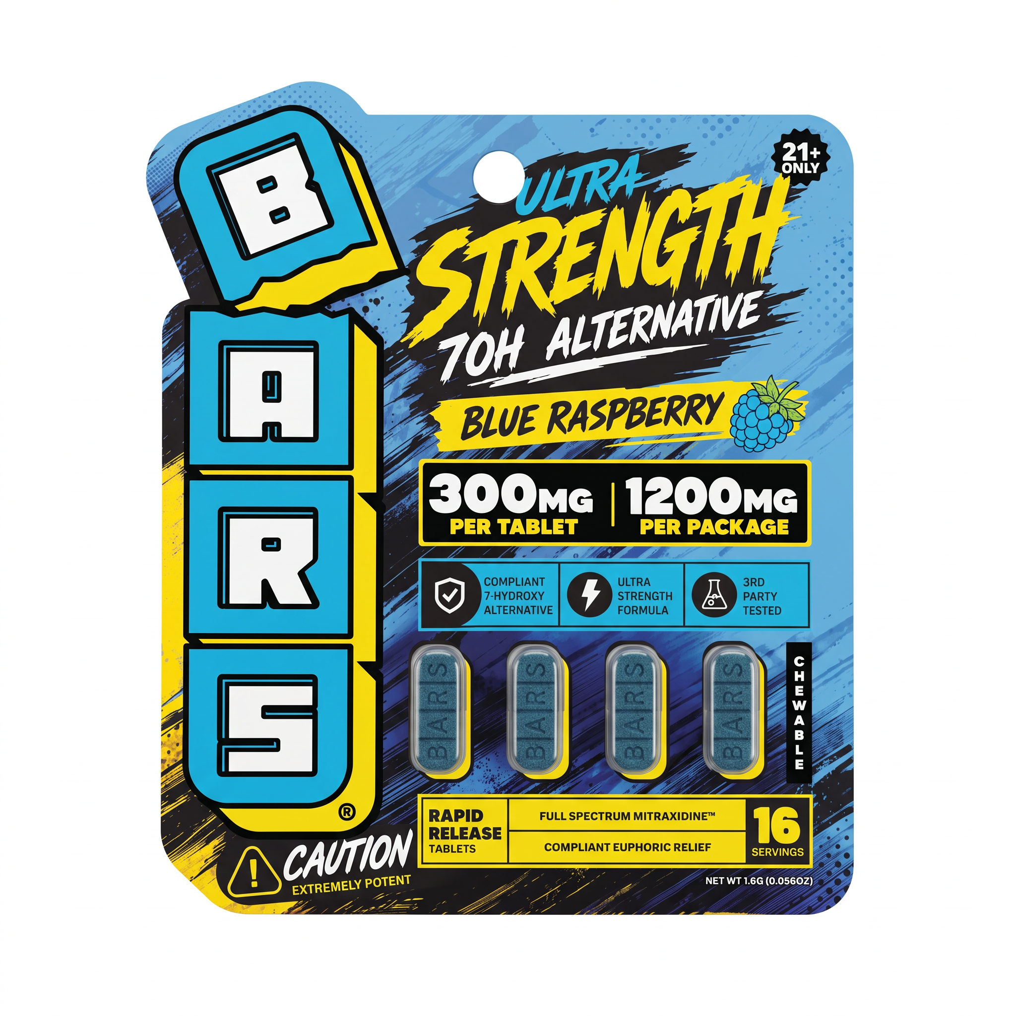 Tre House BARS Ultra Strength 7-OH Alternative Tablets (1200mg - 4 Count) - Blue Raspberry