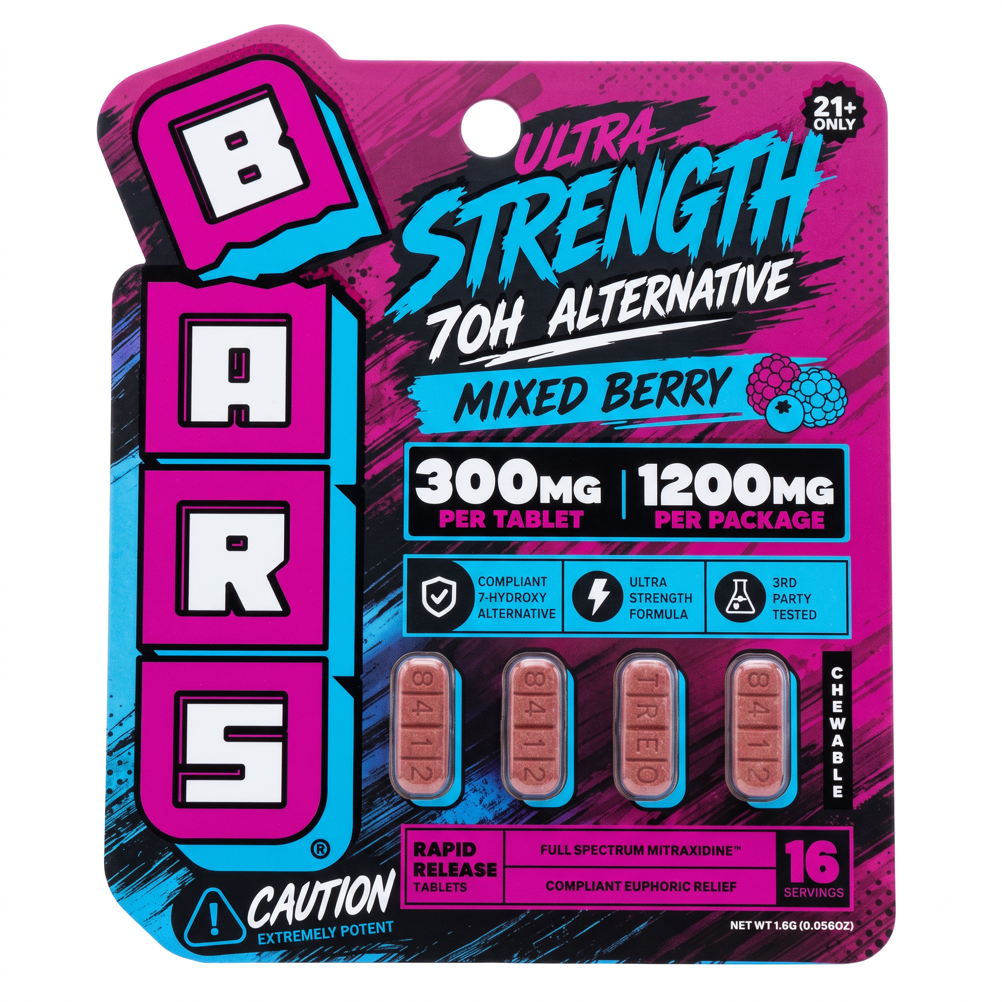 Tre House BARS Ultra Strength 7-OH Alternative Tablets (1200mg - 4 Count) - Mixed Berry