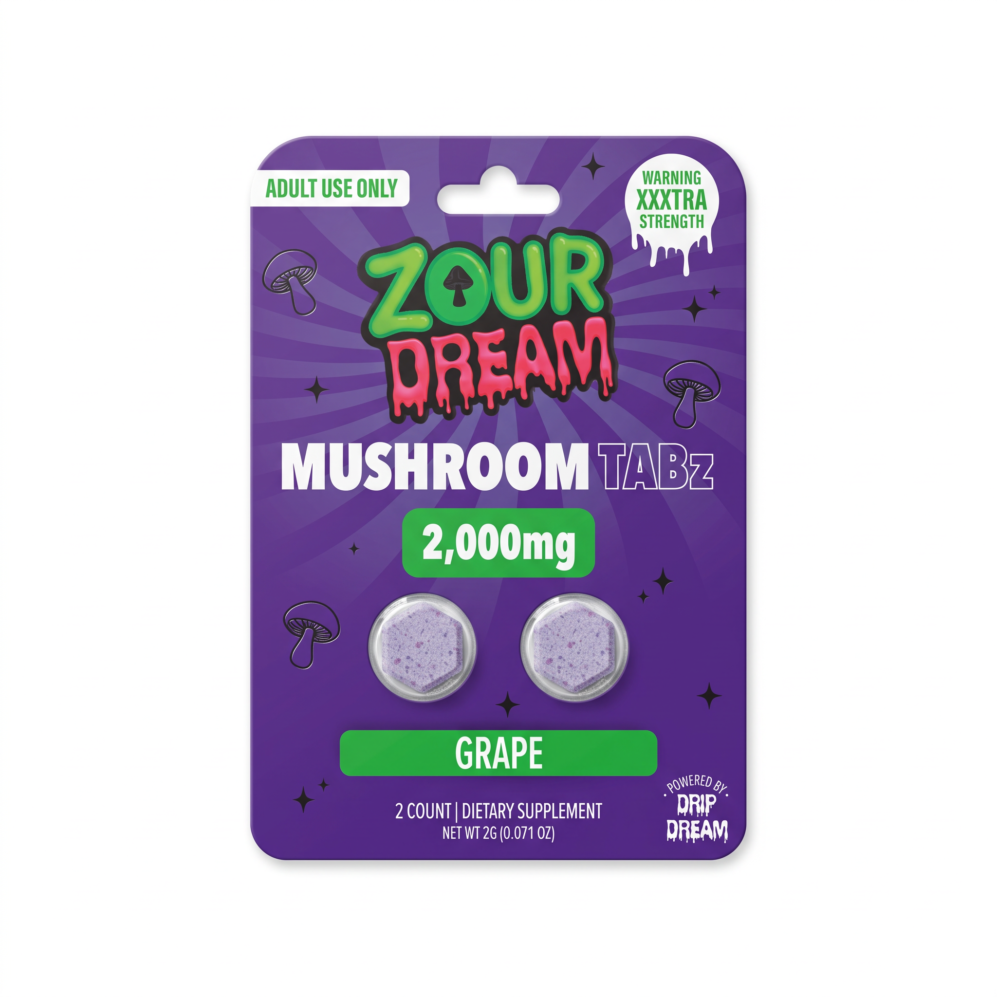 Zour Dream Mushroom Tablets (2000mg - 2 Count) - Grape