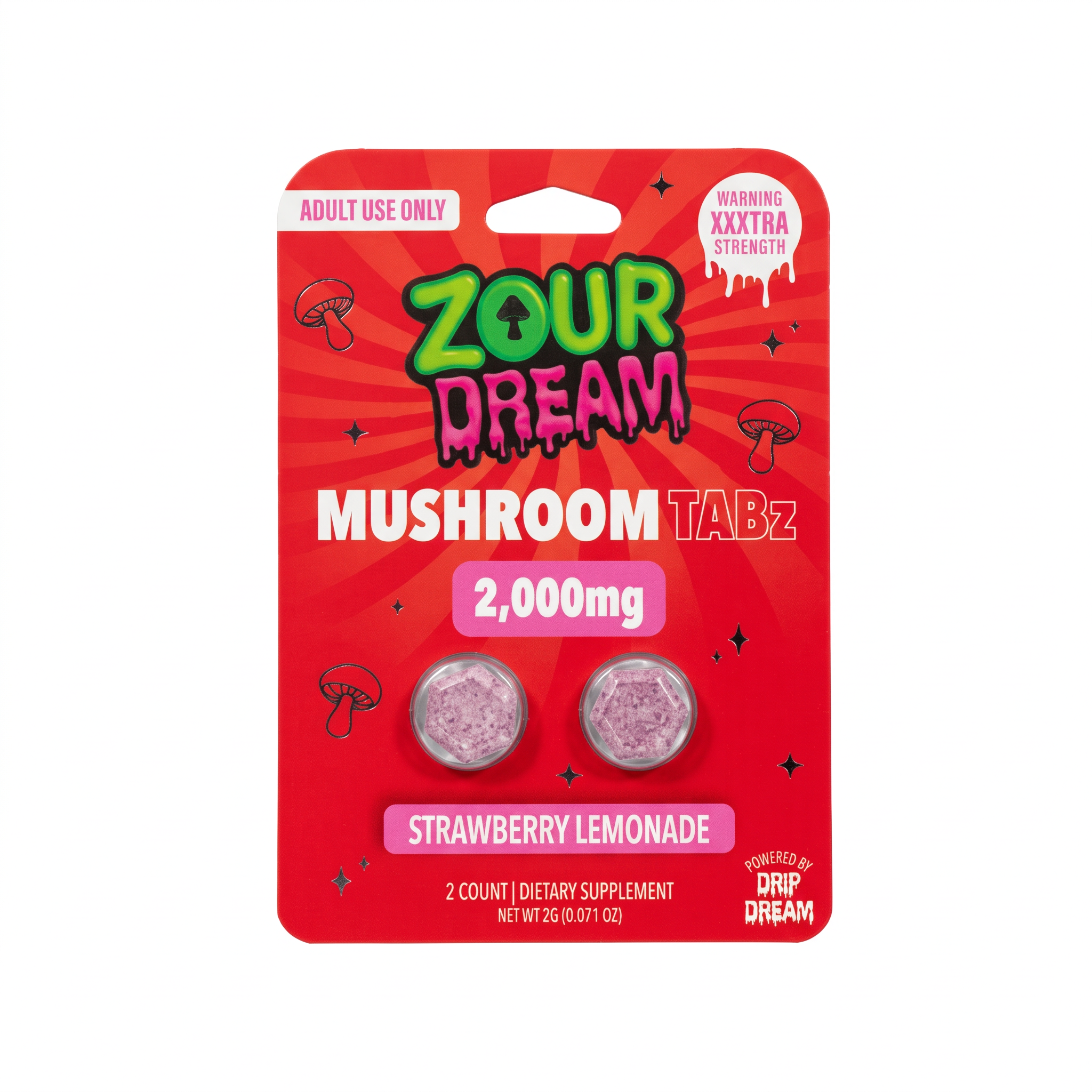 Zour Dream Mushroom Tablets (2000mg - 2 Count) - Strawberry Lemonade
