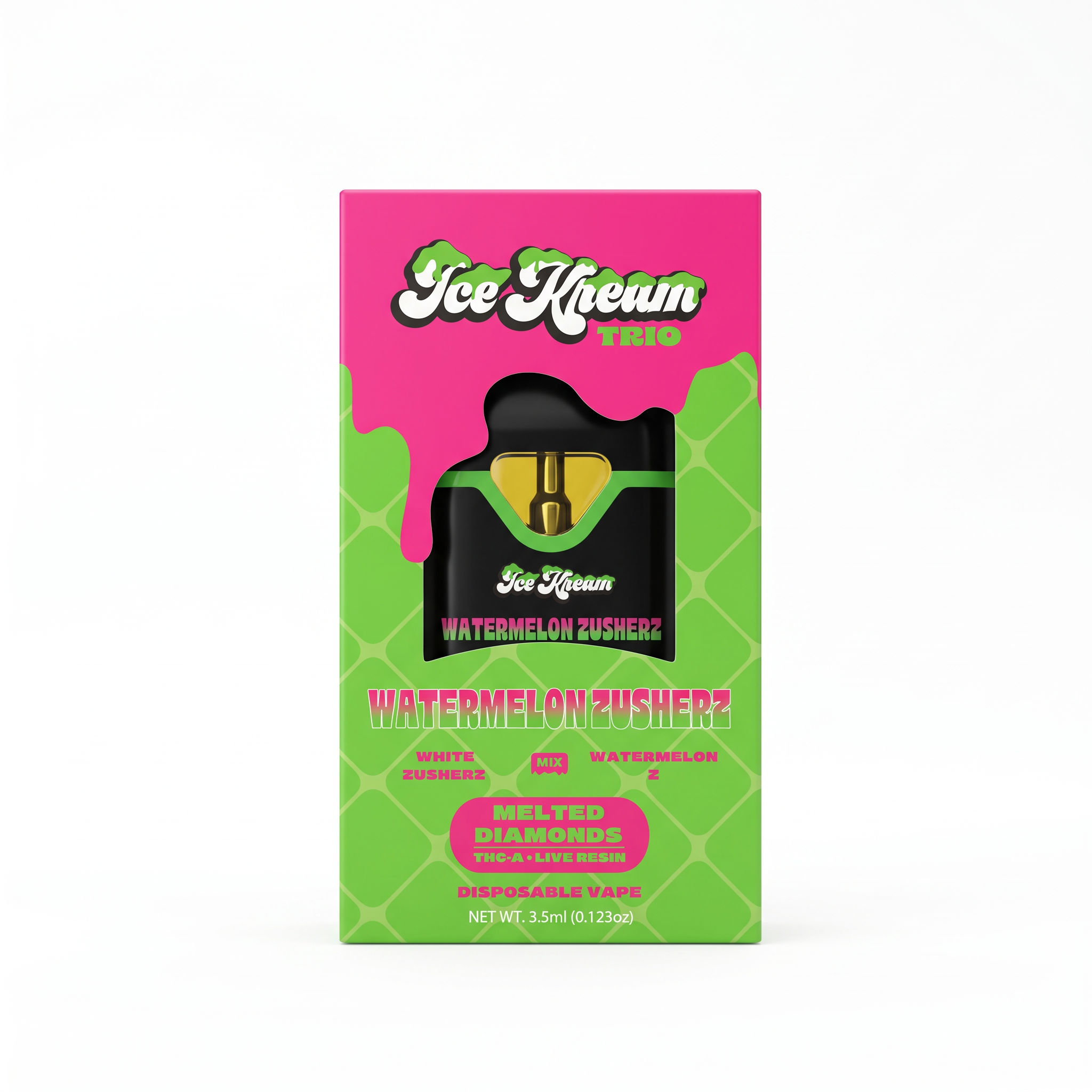 Ice Kream Trio THC-A + Live Resin Disposable Vape (3500mg) - Watermelon Zusherz - White Zusherz (Indica) + Watermelon Z (Indica)