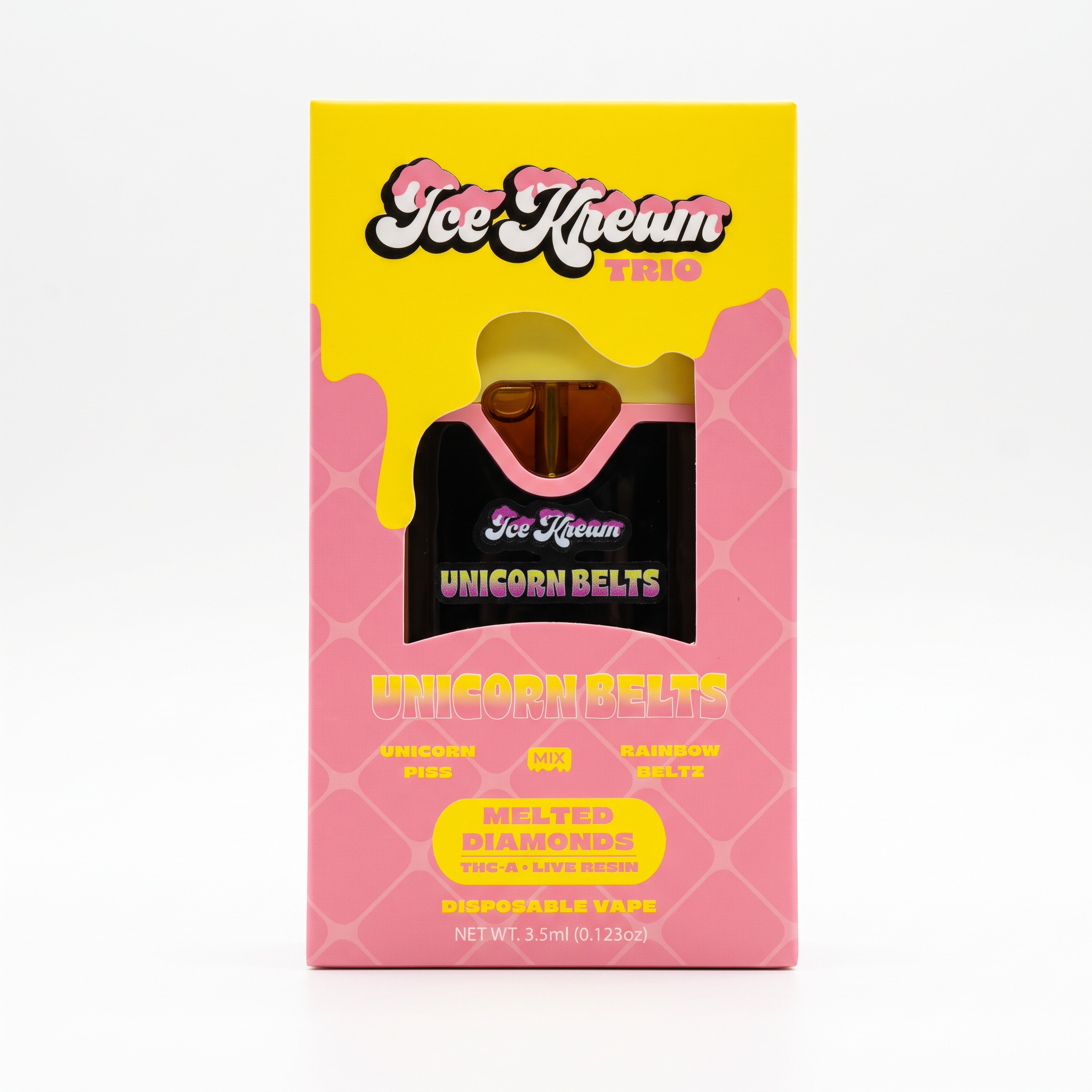 Ice Kream Trio THC-A + Live Resin Disposable Vape (3500mg) - Unicorn Belts - Unicorn Piss (Indica) + Rainbow Beltz (Indica)