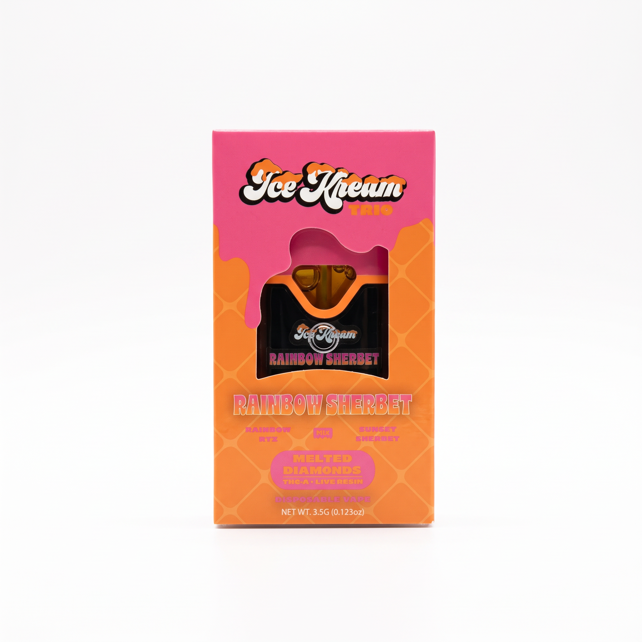 Ice Kream Trio THC-A + Live Resin Disposable Vape (3500mg) - Rainbow Sherbet - Rainbow Rtz (Hybrid) + Sunset Sherbet (Indica)