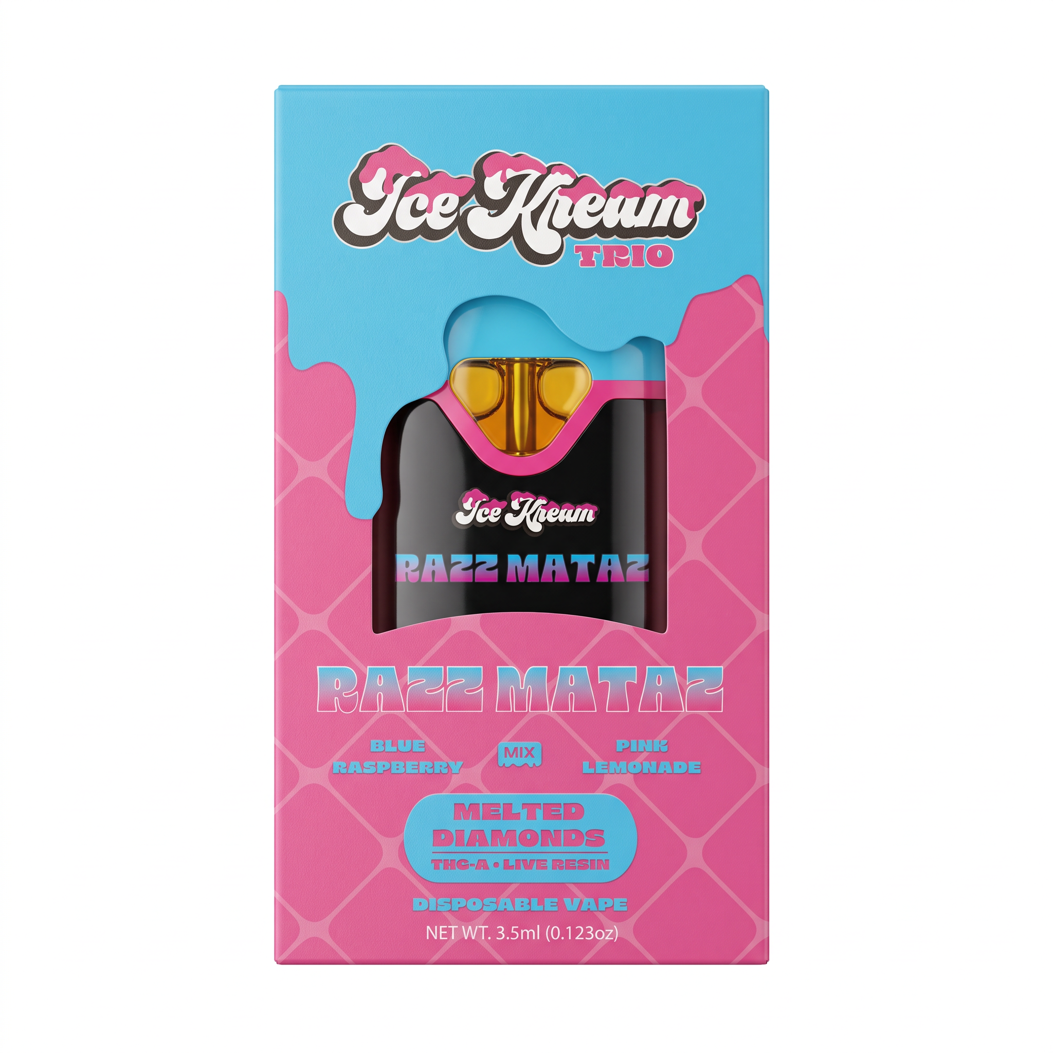 Ice Kream Trio THC-A + Live Resin Disposable Vape (3500mg) - Razz Mataz - Blue Raspberry (Sativa) + Pink Lemonade (Sativa)