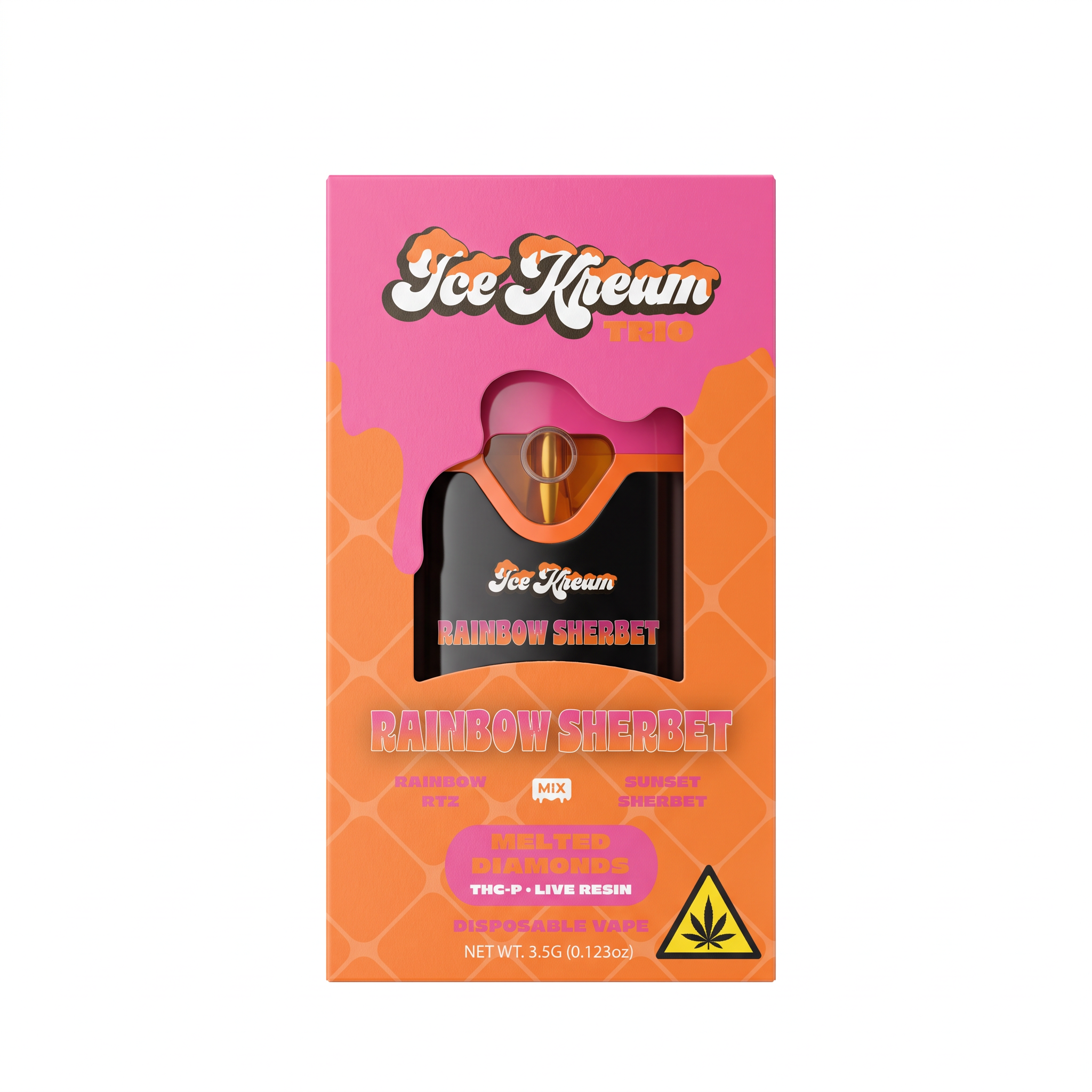 Ice Kream Trio THC-P + Live Resin Disposable Vape (3500mg) - Rainbow Sherbet - Rainbow Rtz (Hybrid) + Sunset Sherbet (Indica)