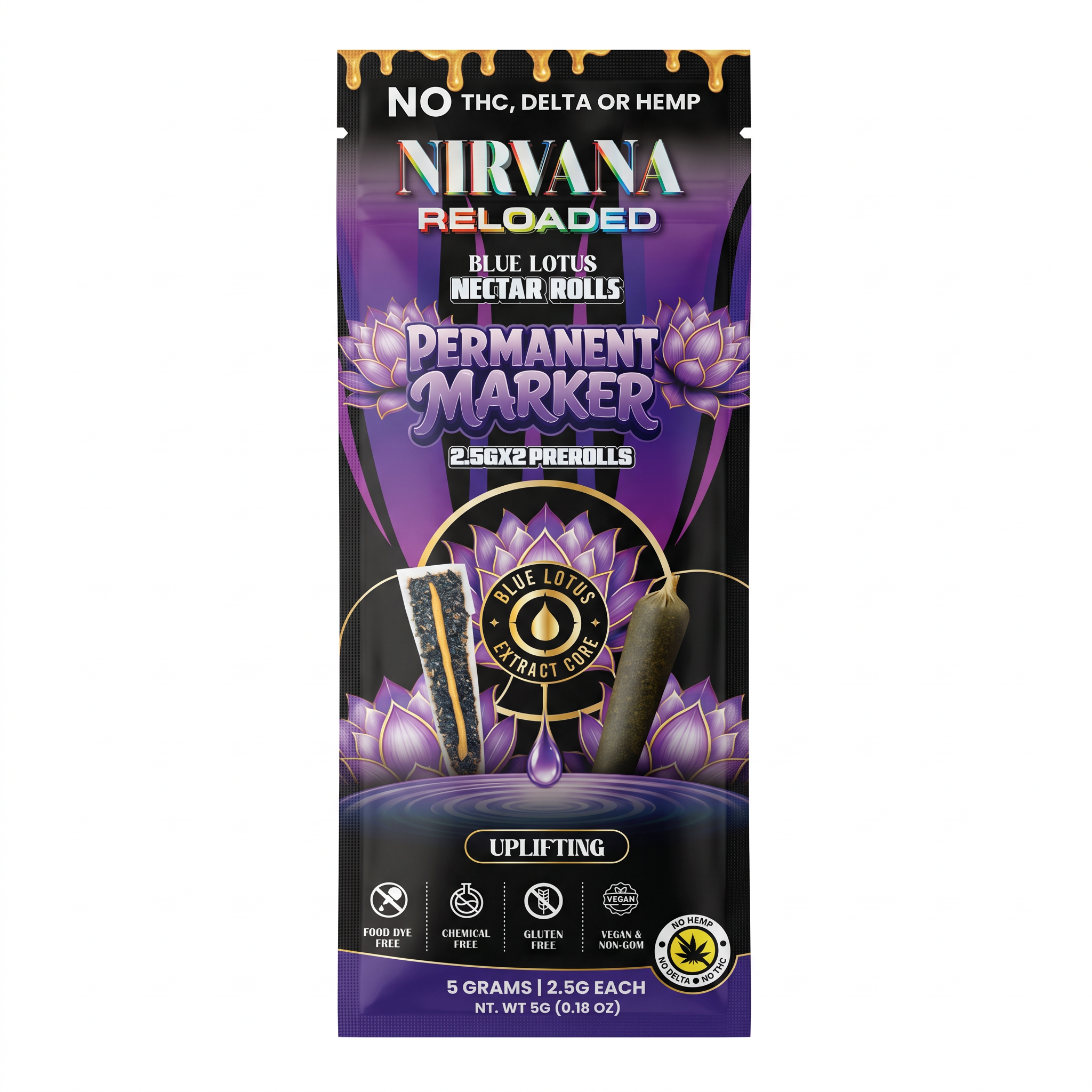 Nirvana Reloaded Blue Lotus Nectar Rolls Pre-Rolls (5000mg - 2 Count) - Uplifting ~ Permanent Marker