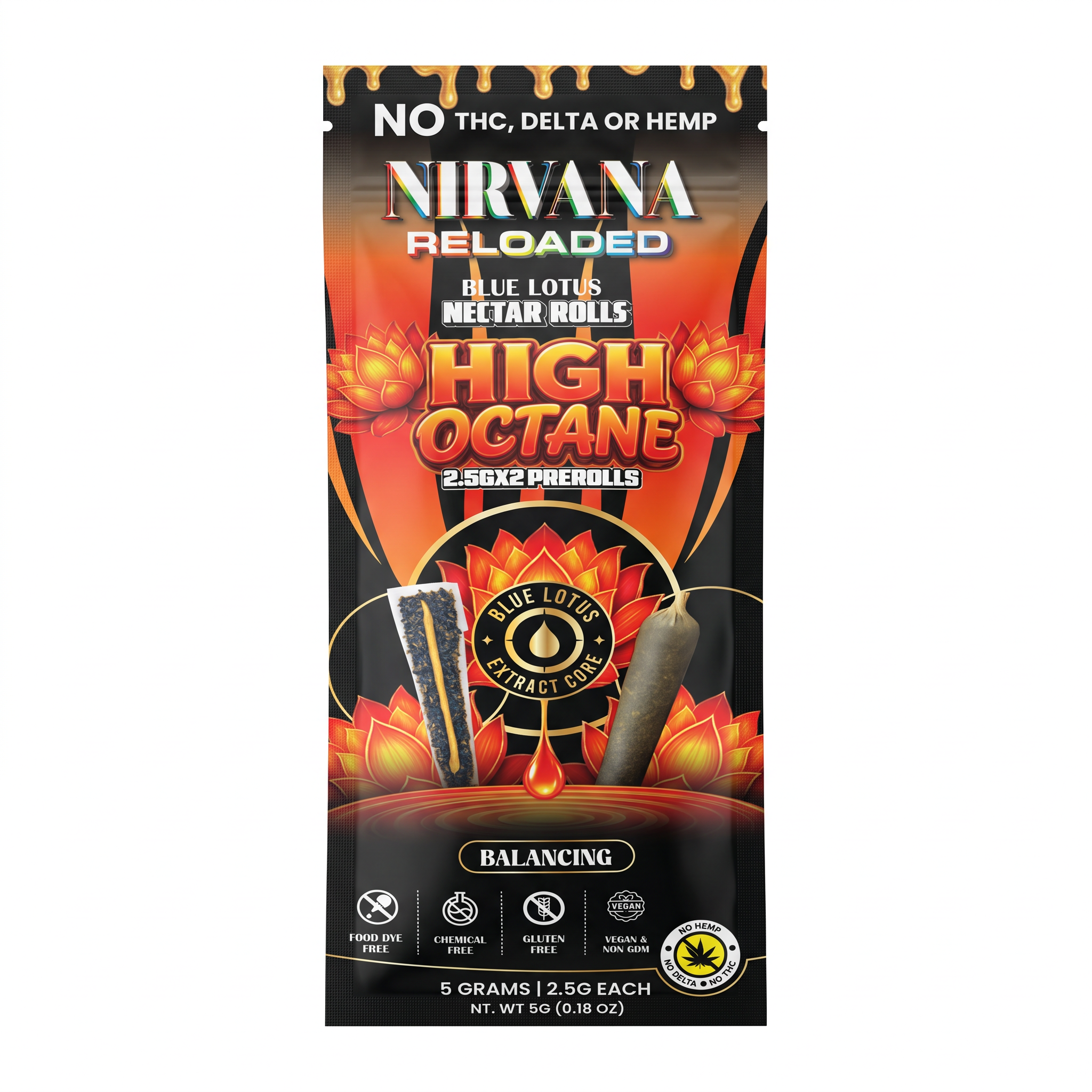 Nirvana Reloaded Blue Lotus Nectar Rolls Pre-Rolls (5000mg - 2 Count) - Balancing ~ High Octane