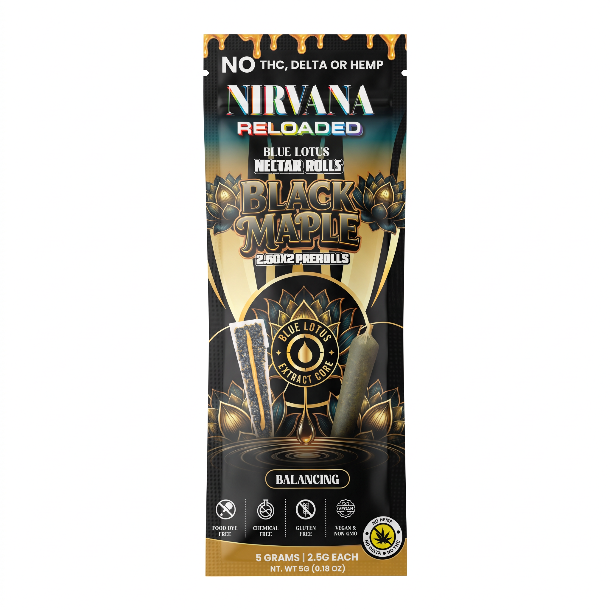 Nirvana Reloaded Blue Lotus Nectar Rolls Pre-Rolls (5000mg - 2 Count) - Balancing ~ Black Maple