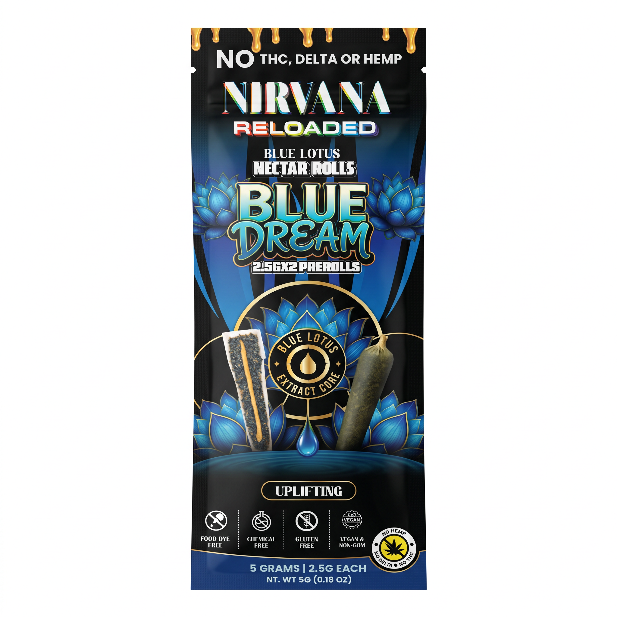Nirvana Reloaded Blue Lotus Nectar Rolls Pre-Rolls (5000mg - 2 Count) - Uplifting ~ Blue Dream