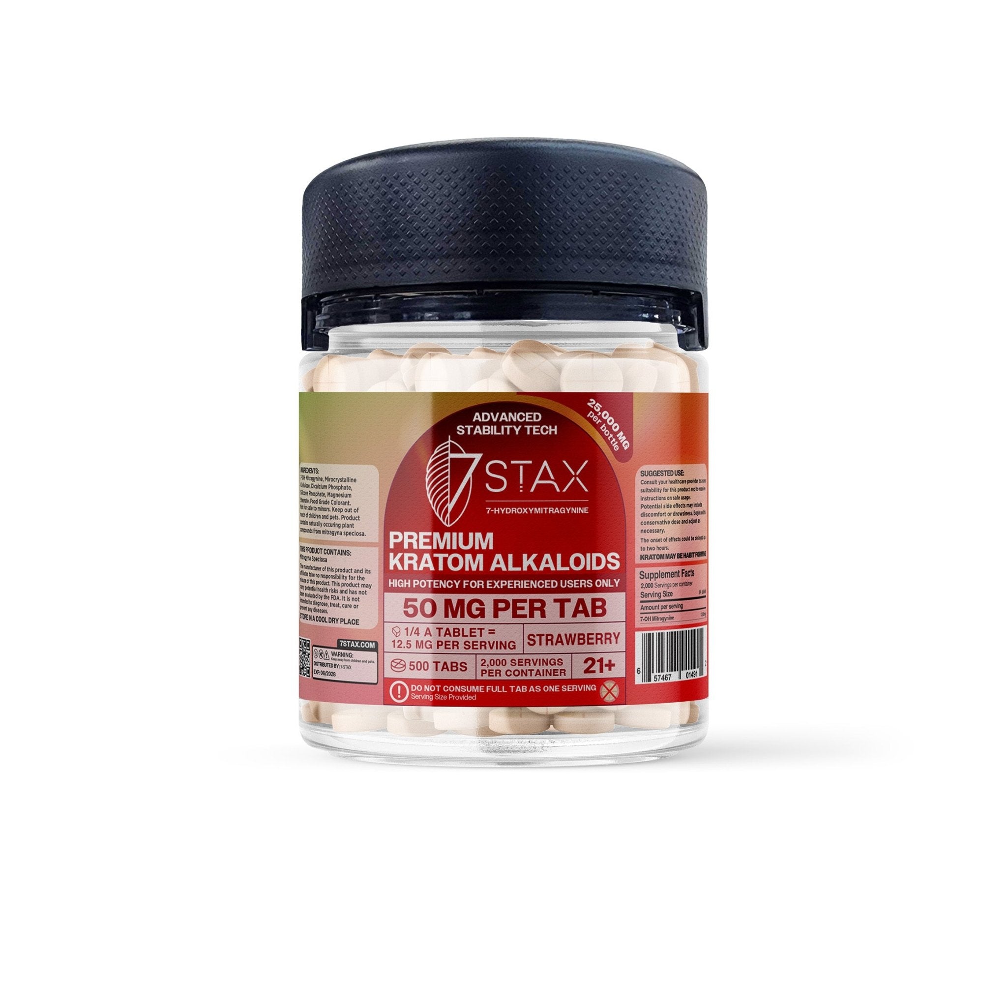 Premium 7 - OH Kratom Alkaloid Tablets (25000mg - 500 Count) - Strawberry - 7Stax
